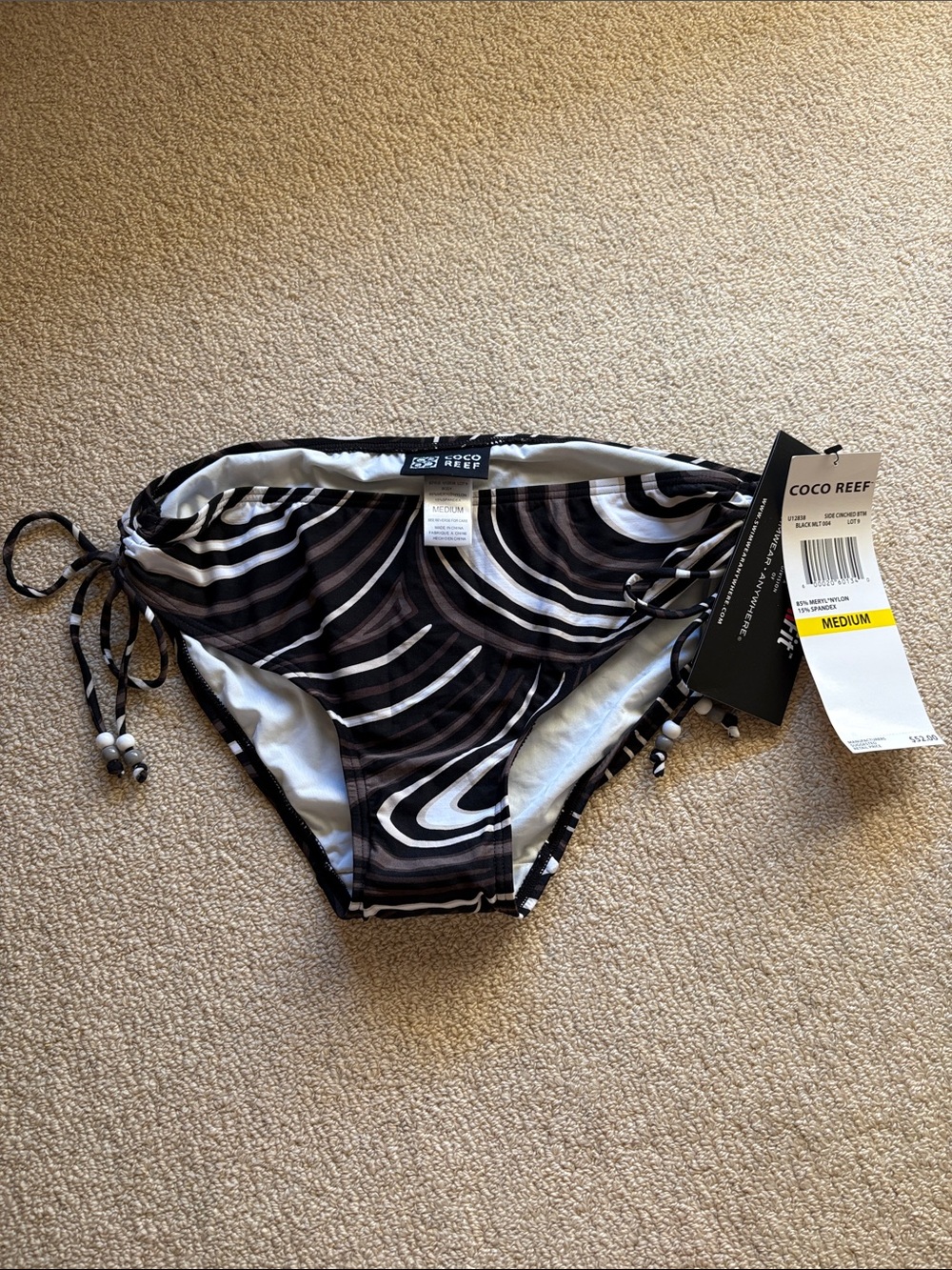 Coco Reef Black and White Swirl Side-Tie Bikini Bottom